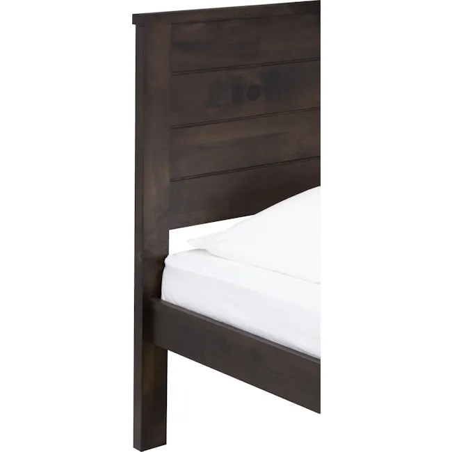 Barrett Single Trundle Bed - Dark Chestnut - 9 - Dark wood bed frame, white bedding, rustic design, wooden headboard, clean