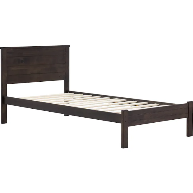 Barrett Single Trundle Bed - Dark Chestnut - 5 - Dark wood bed frame, wooden slats, minimalist design, sturdy construction