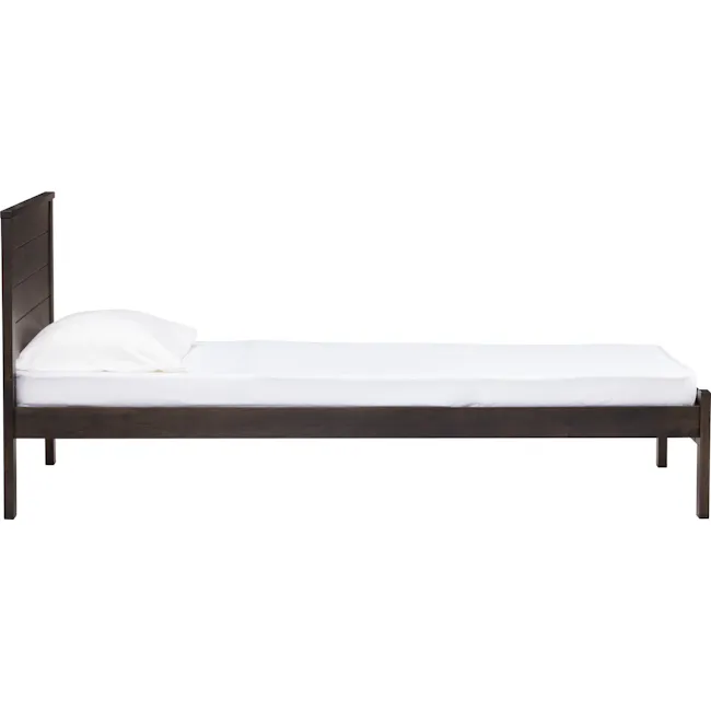 Barrett Single Trundle Bed - Dark Chestnut - 7 - Dark wooden bed frame, white bedding, minimalist design, simple structure