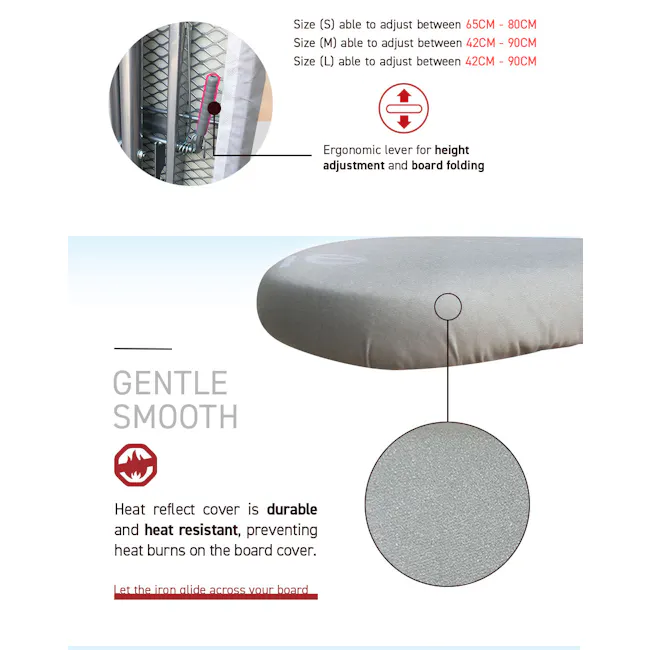 Rene Ironing Board Classic (3 Sizes) - Small: 95 x 32cm - 7 - Heat reflect cover is durable and heat resistant, preventing