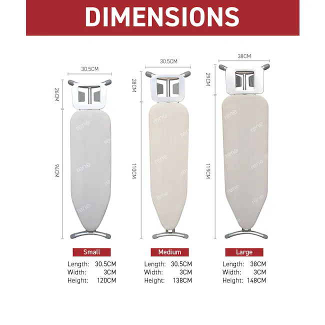Rene Ironing Board Classic (3 Sizes) - Small: 95 x 32cm - 9 - Dimensions, table, measurements, visual aid, product, design