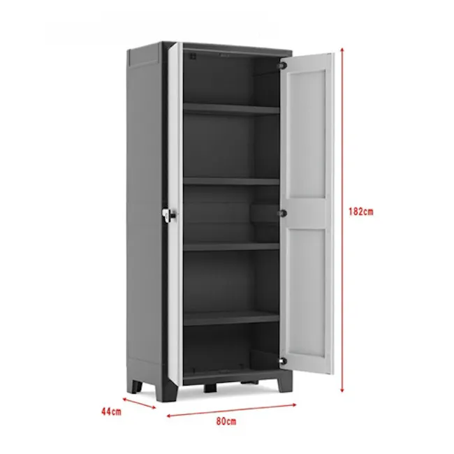 Titan Utility Outdoor Cabinet - 8 - Stainless steel cabinet with open doors, 182 cm height and 44 cm width, 80 cm depth and