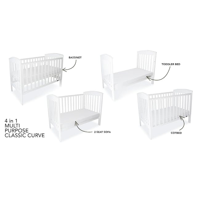 Babyhood Classic Curve Cot 4 in 1 - White - 4