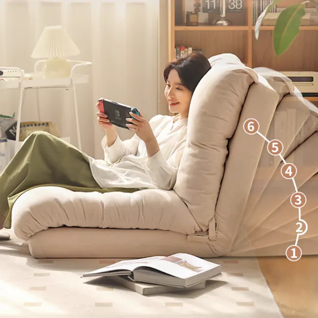 Jesse Sofa Bed - Cream Corduroy - 6 - Luxurious beige recliner, cozy living room, modern design, comfortable seating, person