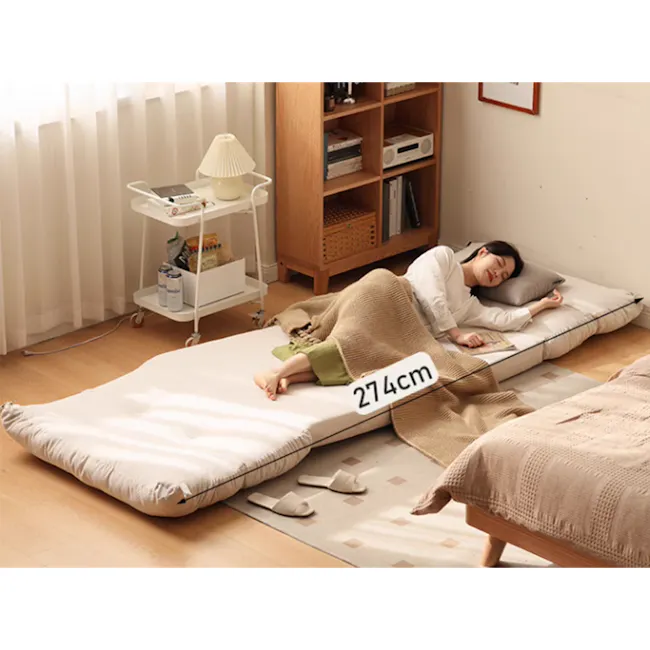 Jesse Sofa Bed - Cream Corduroy - 4 - comfortable, cozy, modern, minimalist, bed, mattress, sleeping, woman, lying, pillows