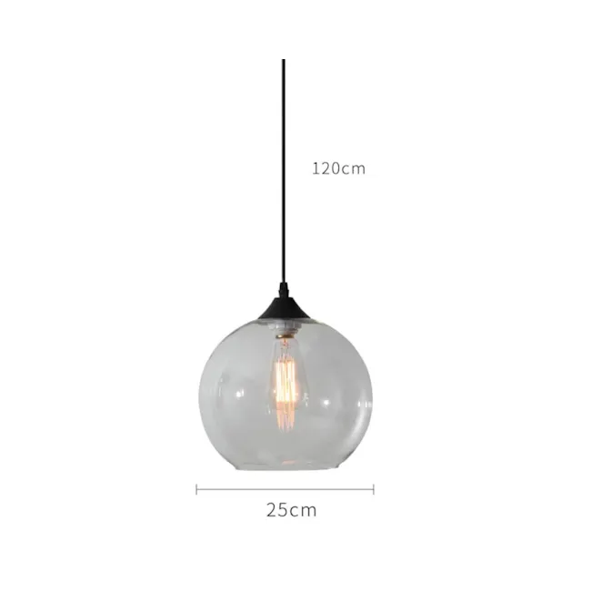 (As-is) Nicko Glass Globe Pendant Lamp - 9 - Sleek, modern pendant light with a transparent globe design, Black wire and