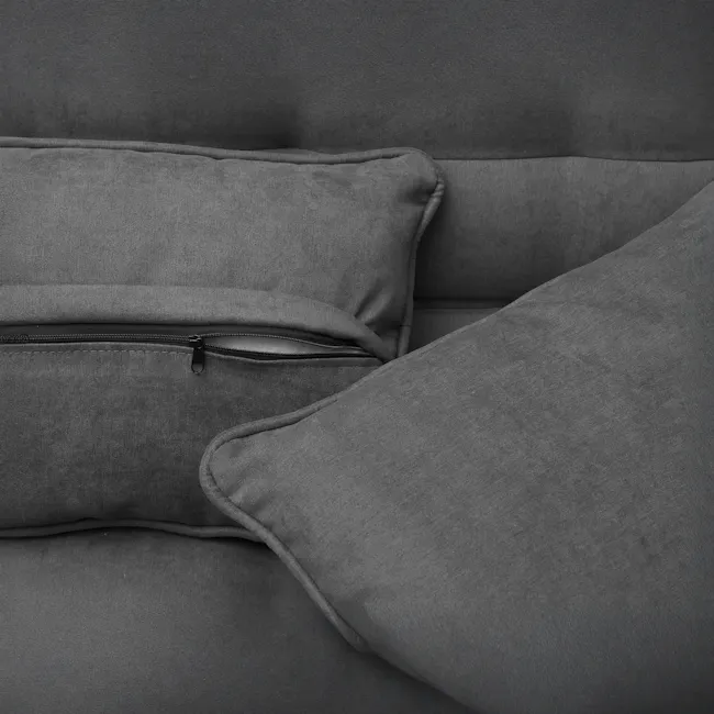 Tessa 3 Seater Storage Sofa Bed - Charcoal (Eco Clean Fabric) - 15 - Grey fabric couch with integrated zipper, Sleek design