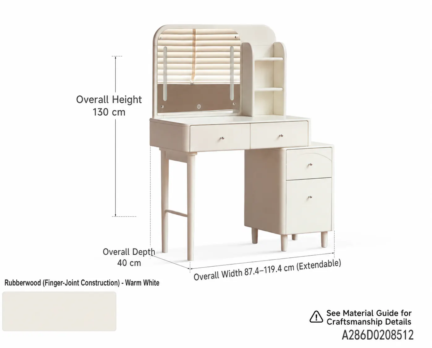 Alicia Dressing Table 0.85m - White - 14
