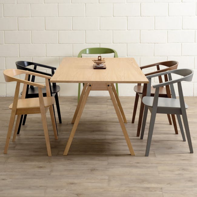 Titus Concrete Dining Table 1.6m with Titus Concrete Bench 1.4m and 2 Greta Chairs in Black - 10