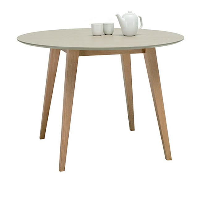 Ralph Round Dining Table 1m in Taupe Grey with 4 Fynn Dining Chairs in Beige and River Grey - 2