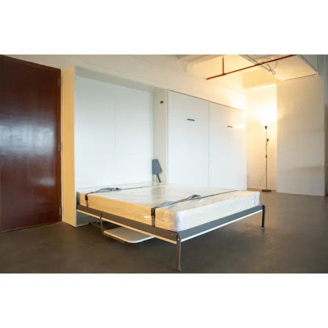 Llyod Super Single Vertical Wall Bed with Desk - White - 5 - Modern minimalist bedroom, compact space, single bed, metal