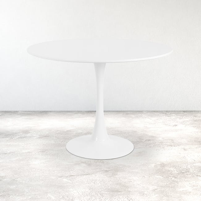 Carmen Round Dining Table 1m - White - 9 - Modern minimalist table, sleek design, white finish, round top, low profile