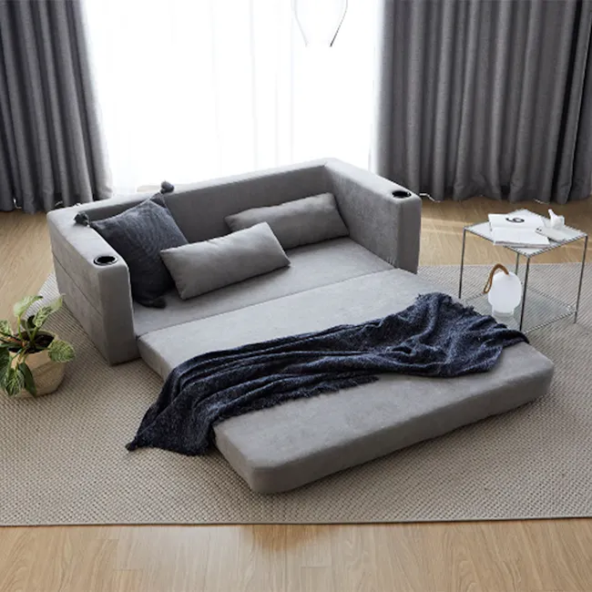 Holmes 3 Seater Sofa Bed - Grey (Eco Clean Fabric) - 2 - Modern living room, cozy sofa, gray sectional, soft cushions, dark