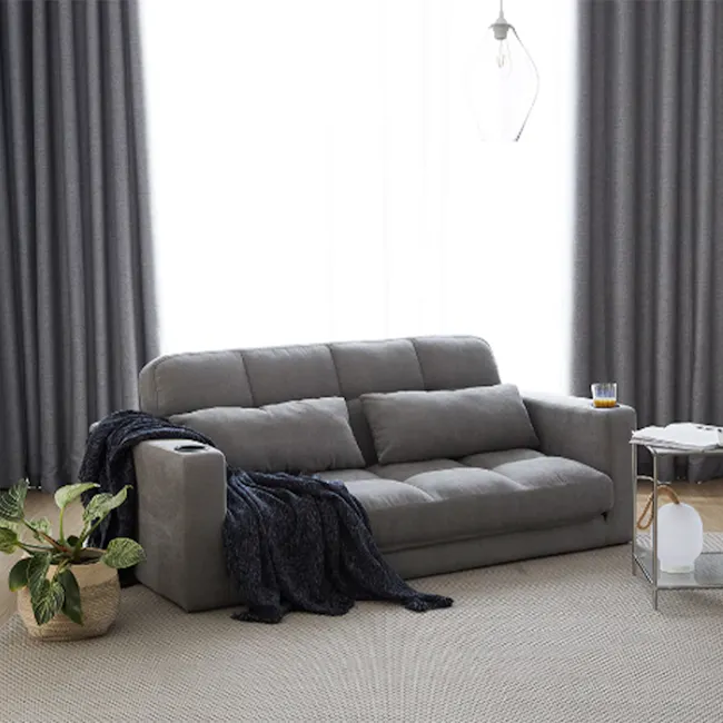 Holmes 3 Seater Sofa Bed - Grey (Eco Clean Fabric) - 4 - Grey sofa, modern living room, cozy atmosphere, soft lighting