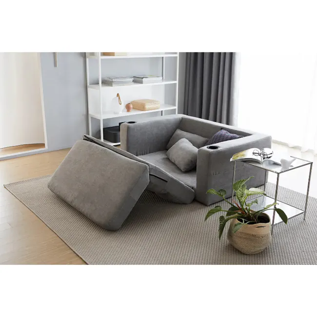 Holmes 3 Seater Sofa Bed - Grey (Eco Clean Fabric) - 3 - Modern gray sofa with unique design, minimalist decor, light gray