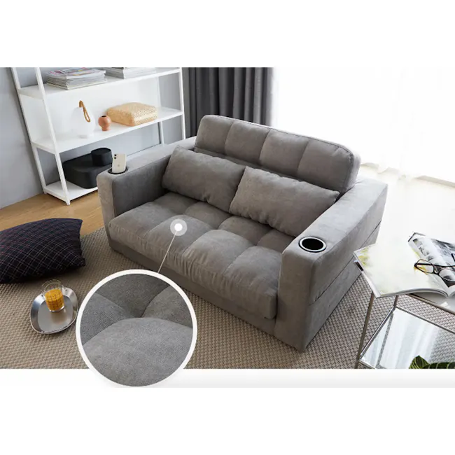 Holmes 3 Seater Sofa Bed - Grey (Eco Clean Fabric) - 6 - Grey upholstered sofa, modern living room, comfortable seating