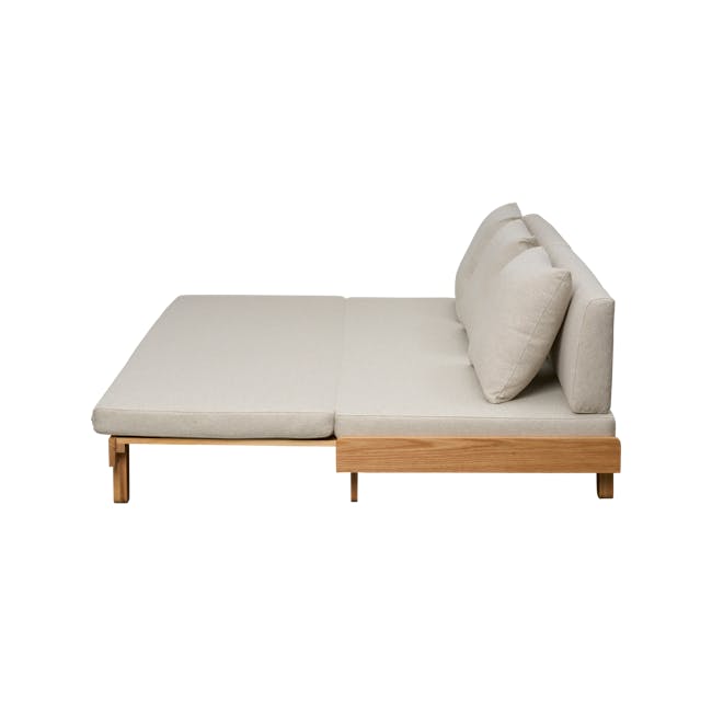 Reese 3 Seater Sofa Bed - Oak, Off White - 16 - Modern minimalist sofa, light beige cushions, wooden frame, contemporary