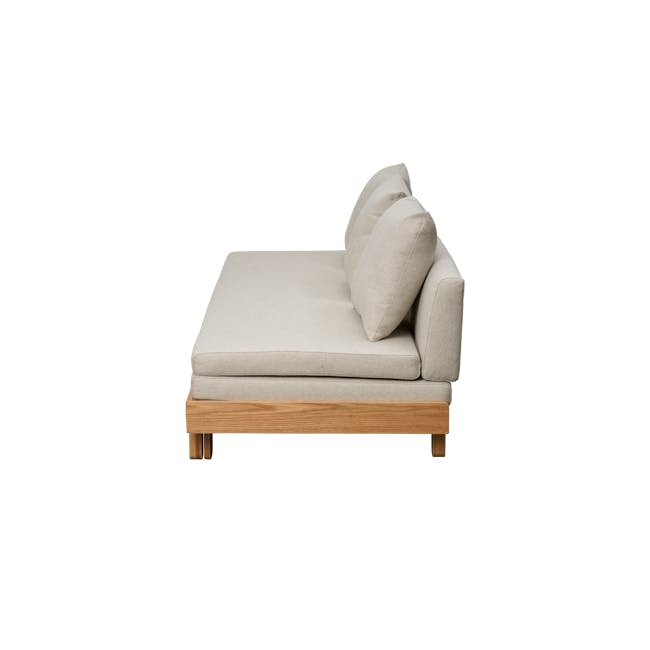 Reese 3 Seater Sofa Bed - Oak, Off White - 15 - Modern minimalist sofa, light beige fabric, wooden frame, cozy seating