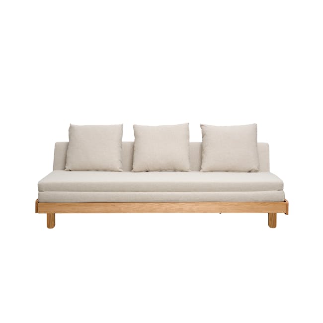 Reese 3 Seater Sofa Bed - Oak, Off White - 14 - Modern minimalist sofa, light beige cushions, wooden frame, clean design