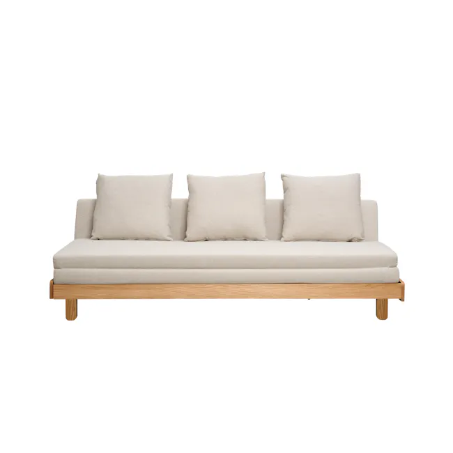 Reese 3 Seater Sofa Bed - Oak, Off White - 14 - Modern minimalist sofa, light beige cushions, wooden frame, clean design