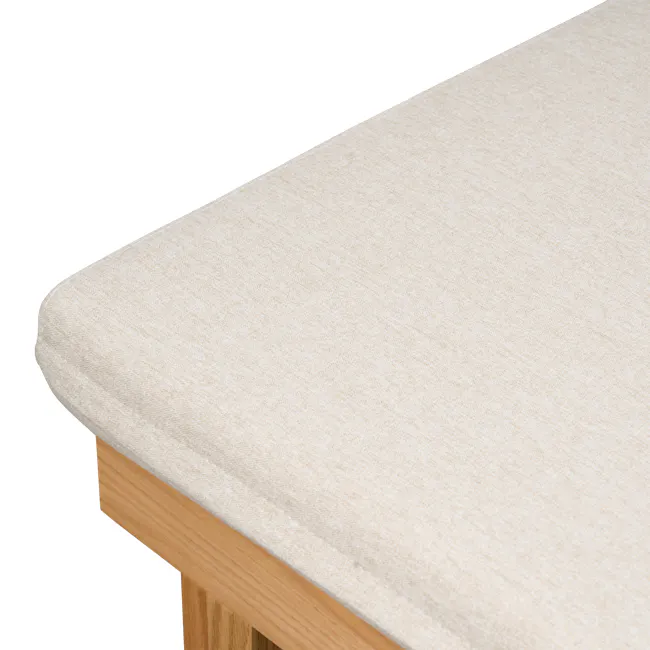 Reese 3 Seater Sofa Bed - Oak, Off White - 19 - Cream-colored textured surface, light wooden table leg, natural wood grain