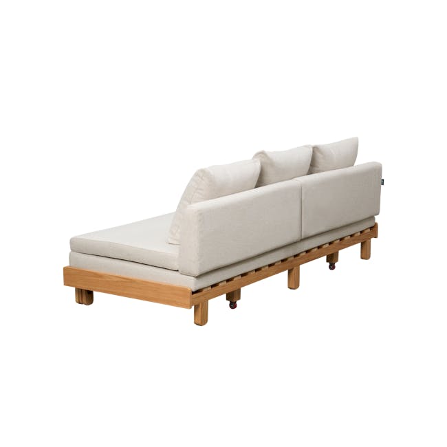 Reese 3 Seater Sofa Bed - Oak, Off White - 17 - Modern minimalist sofa, light beige fabric, wooden frame, three pillows