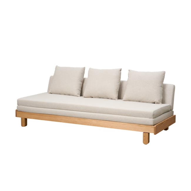 Reese 3 Seater Sofa Bed - Oak, Off White - 1 - Modern minimalist sofa, beige cushions, wooden frame, contemporary design