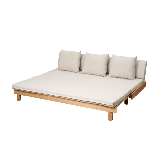 Reese 3 Seater Sofa Bed - Oak, Off White - 13 - Modern minimalist sofa, light beige cushions, wooden frame, clean design