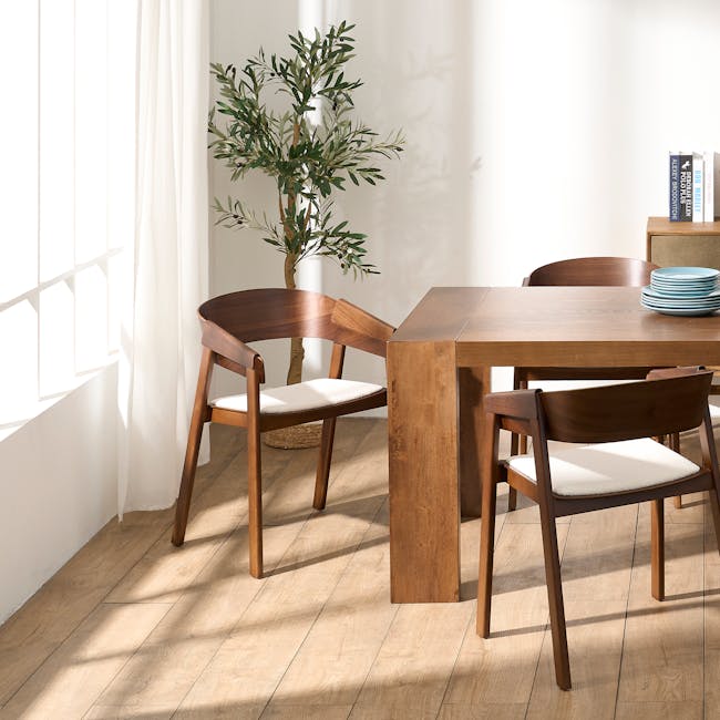 Clarkson Dining Table 1.8m in Cocoa with 4 Tristen Chairs in Walnut, White (Fabric) - 3