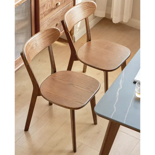 Blane Chair - Walnut - 2 - Wooden dining chairs, minimalist design, natural wood finish, round seats, sturdy construction