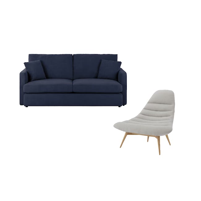 Ashley 3 Seater Sofa in Navy with Lowell Lounge Chair in Silver - 0