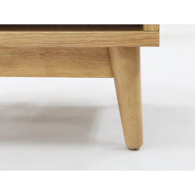 Kyoto Top Drawer Bedside Table - Oak - 7 - Wooden leg, smooth surface, natural grain, light brown color, minimalist design