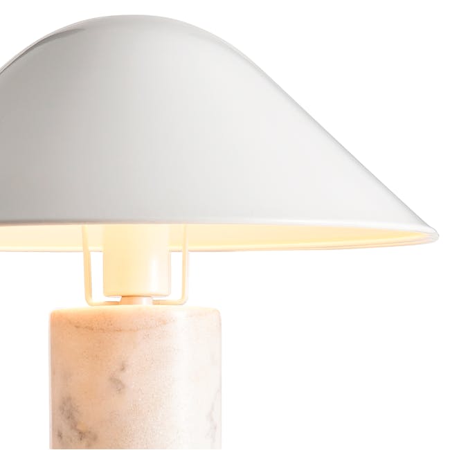 Klari Table Lamp - White - 2 - White dome-shaped lamp, marble base, soft yellow light, modern design, elegant lighting