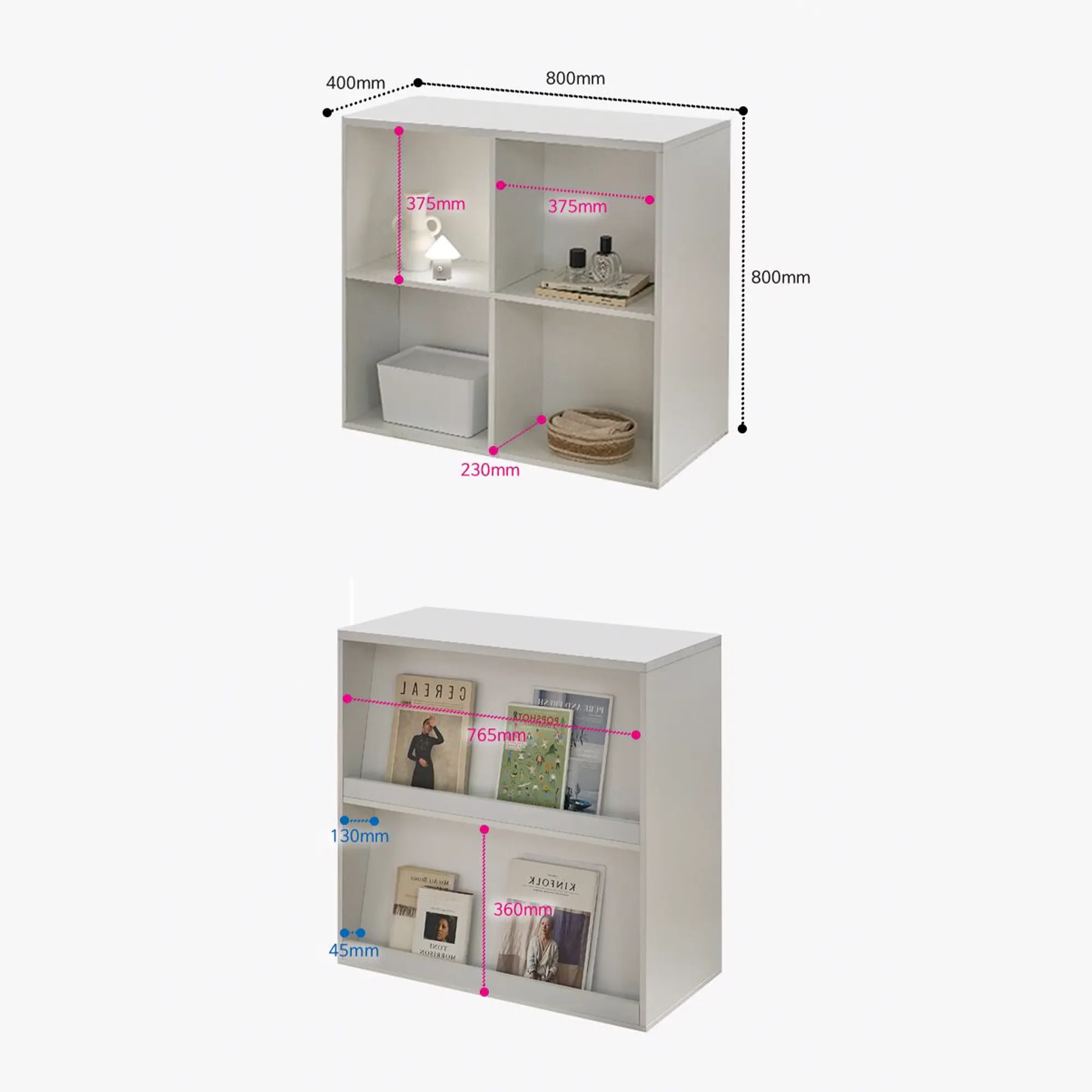 Sherns Double Sided Display Bookshelf 0.8m - White - 18