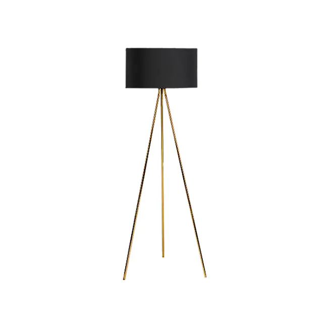 Isabella Floor Lamp - Black, Brass - 1 - Modern minimalist design, sleek black lamp, gold geometric lines, abstract art