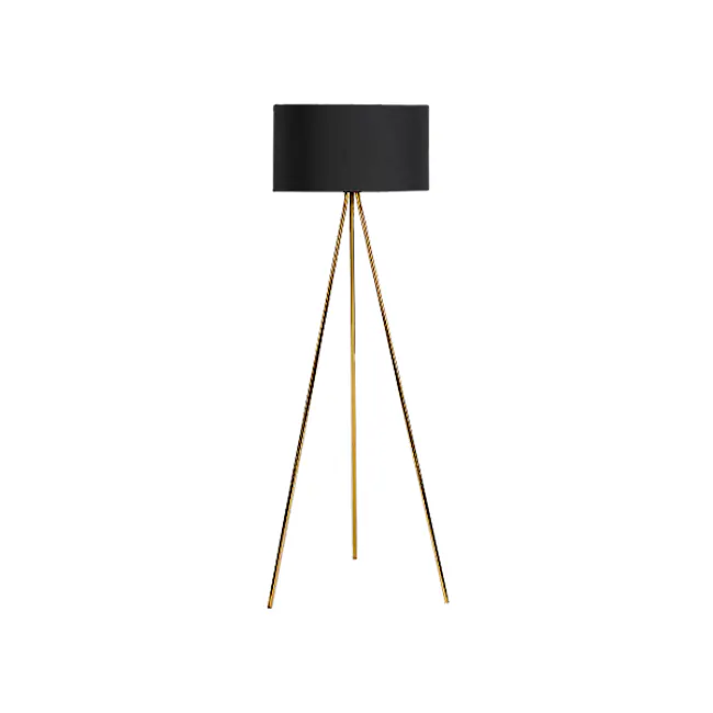 Isabella Floor Lamp - Black, Brass - 1 - Modern minimalist design, sleek black lamp, gold geometric lines, abstract art