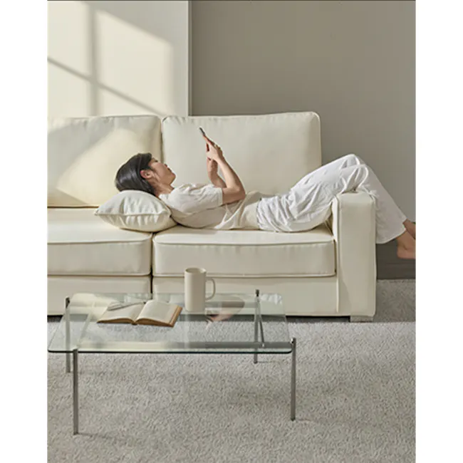 Paris 3 Seater Sofa with Ottoman - Ivory (Faux Leather) - 4