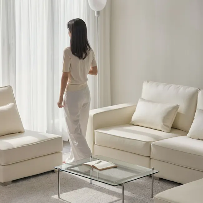 Paris 3 Seater Sofa with Ottoman - Ivory (Faux Leather) - 6