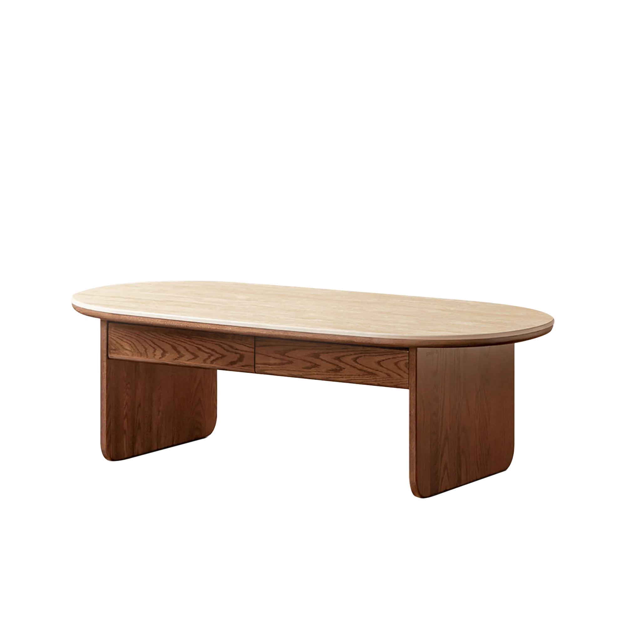 Amie Drawer Coffee Table 1.05m - Walnut, Travertine (Sintered Stone)