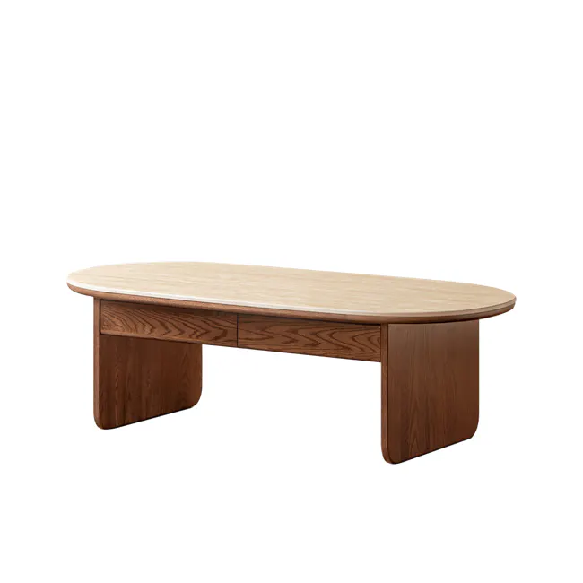 Amie Drawer Coffee Table 1.05m - Walnut, Travertine (Sintered Stone) - 1