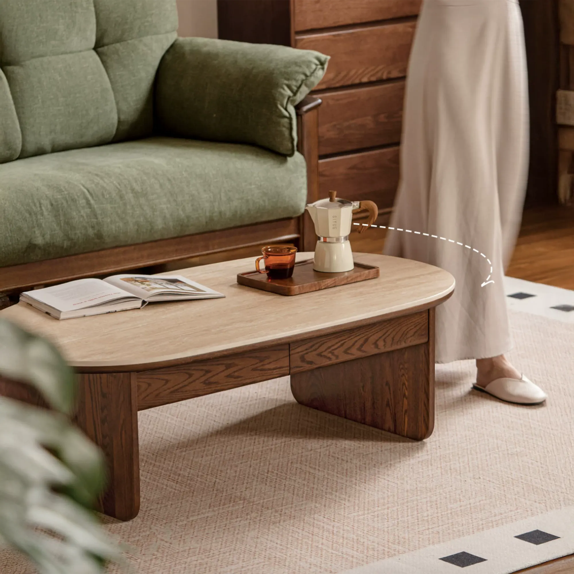 Amie Drawer Coffee Table 1.05m - Walnut, Travertine (Sintered Stone) - 11