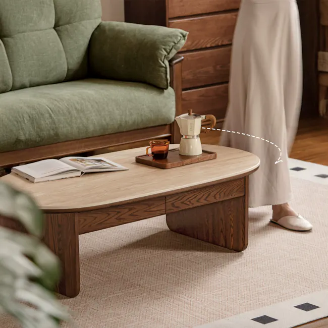 Amie Drawer Coffee Table 1.05m - Walnut, Travertine (Sintered Stone) - 11