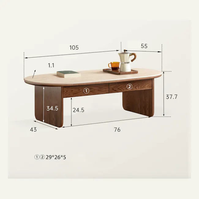 Amie Drawer Coffee Table 1.05m - Walnut, Travertine (Sintered Stone) - 14