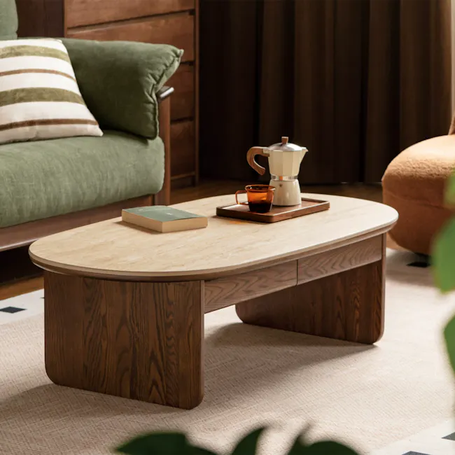 Amie Drawer Coffee Table 1.05m - Walnut, Travertine (Sintered Stone) - 4