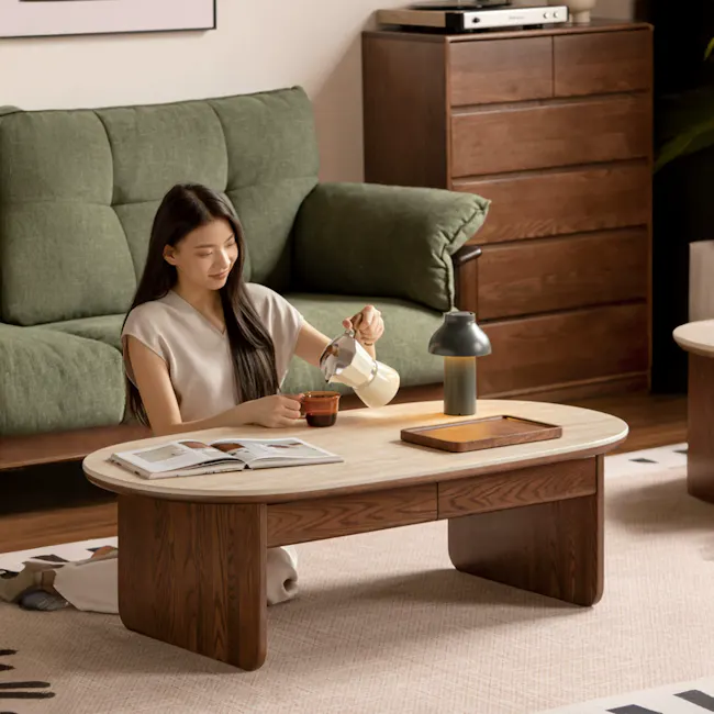 Amie Drawer Coffee Table 1.05m - Walnut, Travertine (Sintered Stone) - 6