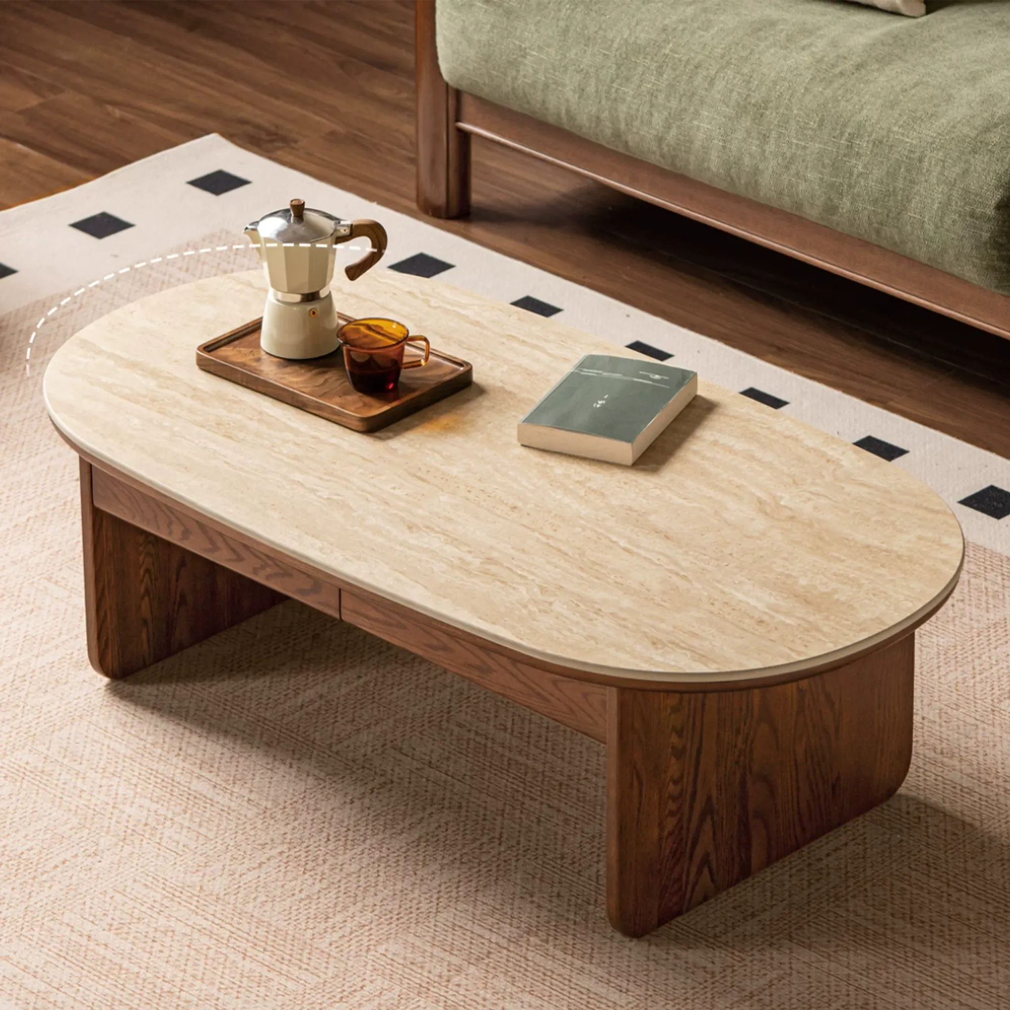 Amie Drawer Coffee Table 1.05m - Walnut, Travertine (Sintered Stone) - 10