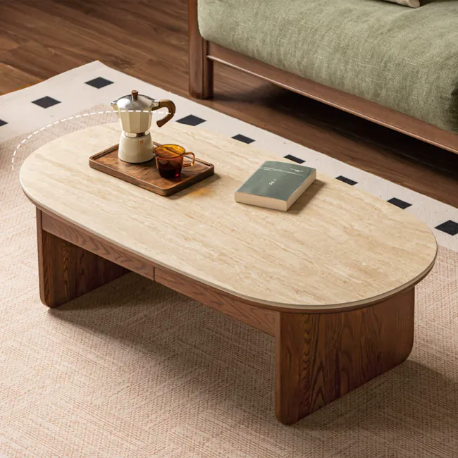 Amie Drawer Coffee Table 1.05m - Walnut, Travertine (Sintered Stone) - 10