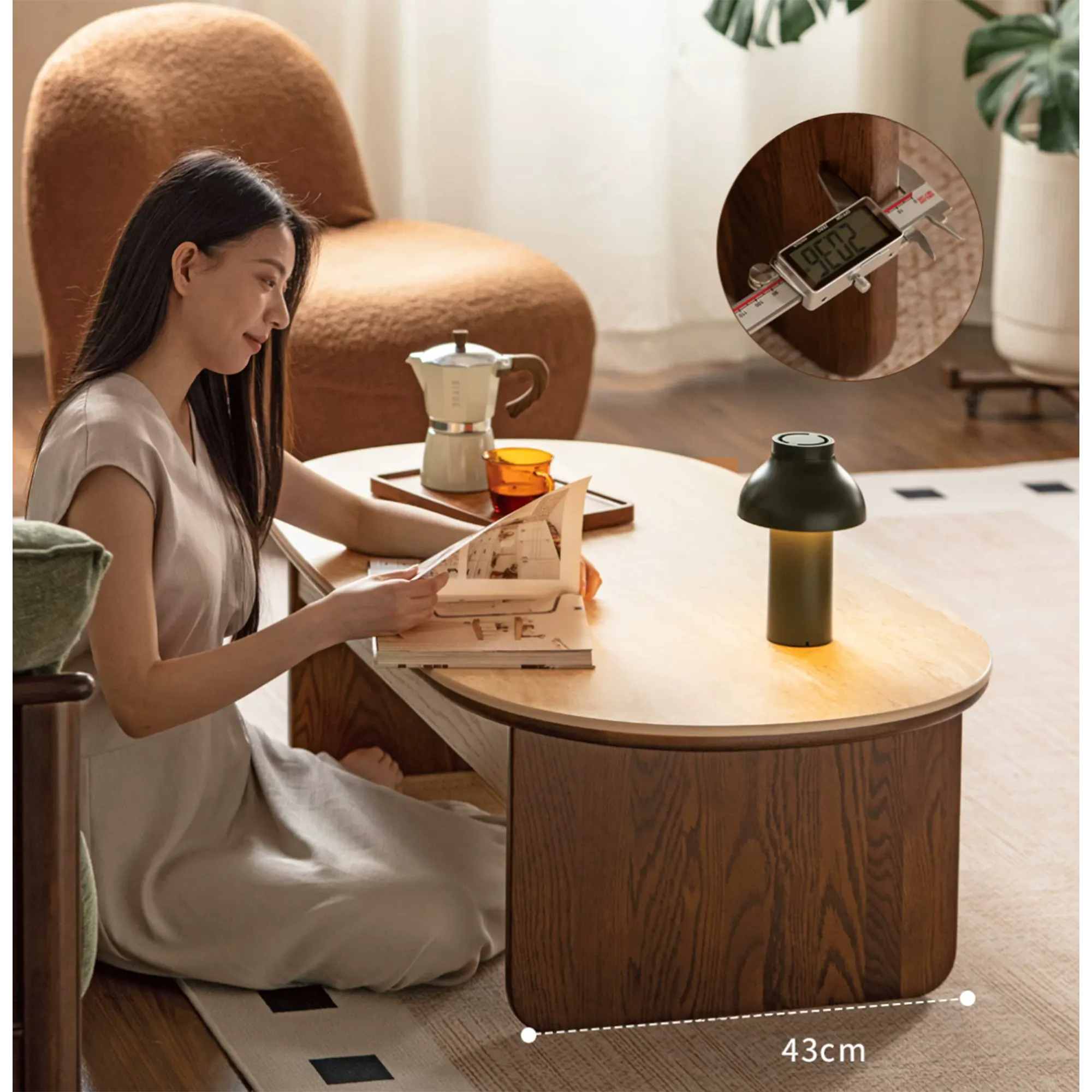 Amie Drawer Coffee Table 1.05m - Walnut, Travertine (Sintered Stone) - 9