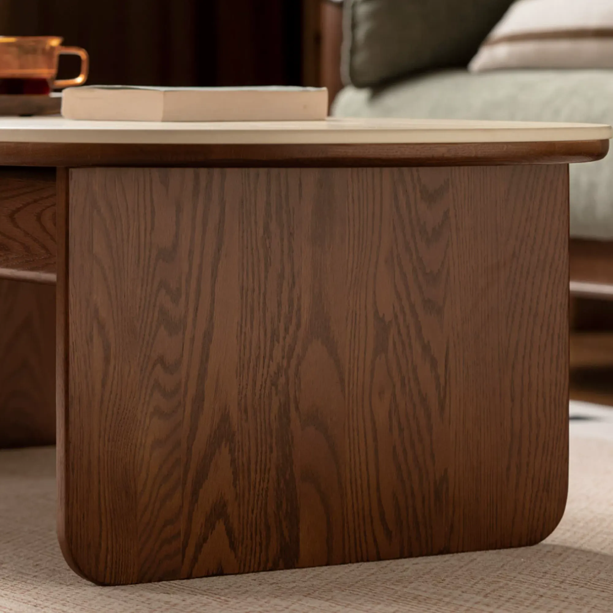Amie Drawer Coffee Table 1.05m - Walnut, Travertine (Sintered Stone) - 12