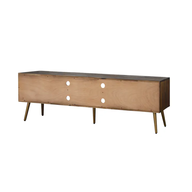 Cadencia TV Console 2m - 7 - Wooden bench with metal legs, minimalist design, natural wood finish, rustic aesthetic, wooden